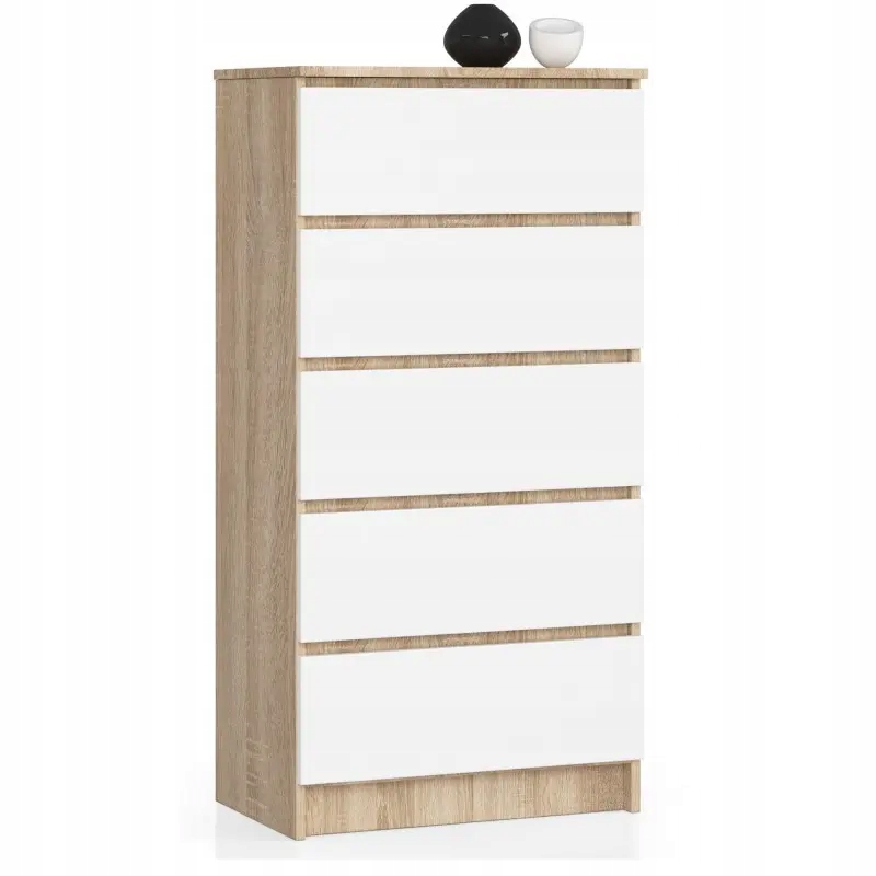 

Komoda sonoma nowoczesna salon 60 biała 5 szuflad