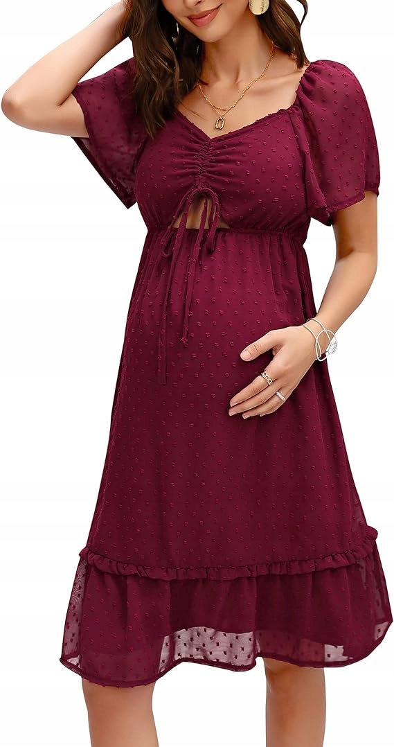 ELEGANCKA SUKIENKA CIĄŻOWA W KOLORZE BURGUNDOWYM ROZMIAR S