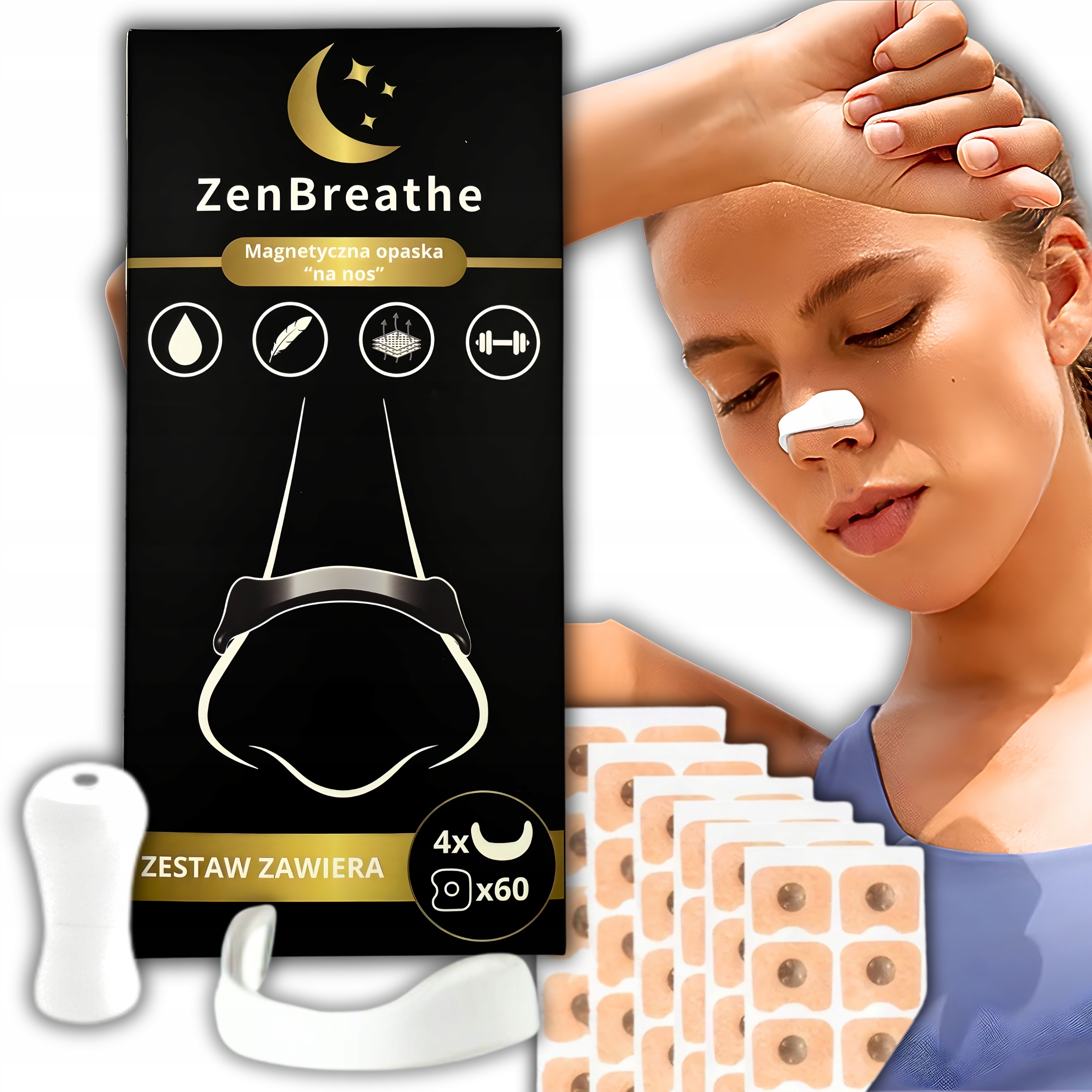 OPASKA MAGNETYCZNA KLIPS NA NOS ODDYCHANIE CHRAPANIE SEN SPORT ZENBreathe