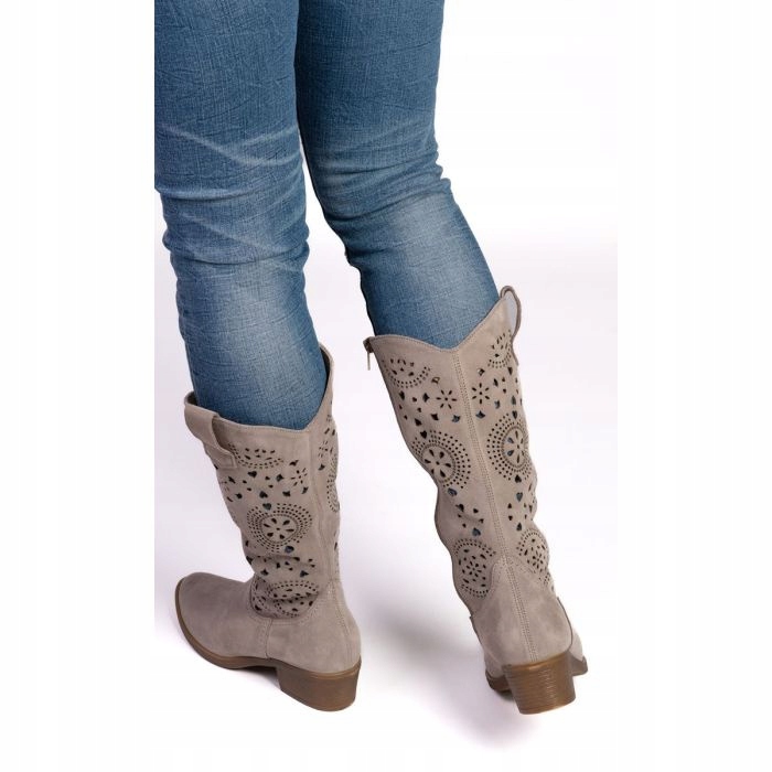SZARE BEŻOWE KOZAKI AŻUROWE WZORY SKÓRA OPTIMO 38 Płeć kobieta