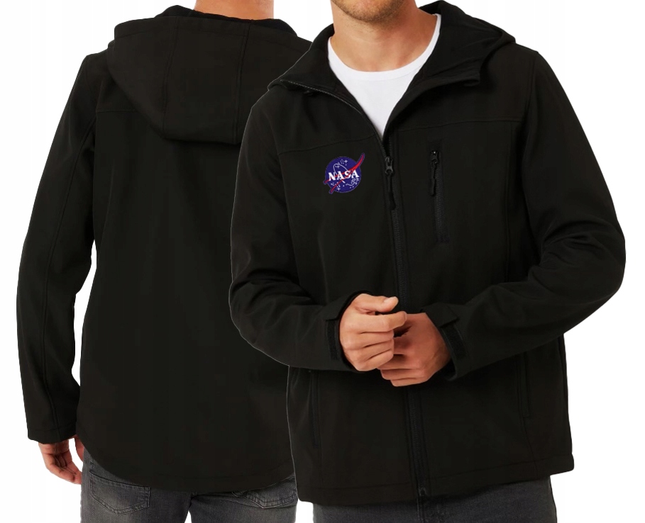 XL Nasa Velká černá softshellová bunda na celý rok Obvod podpaží 130 cm