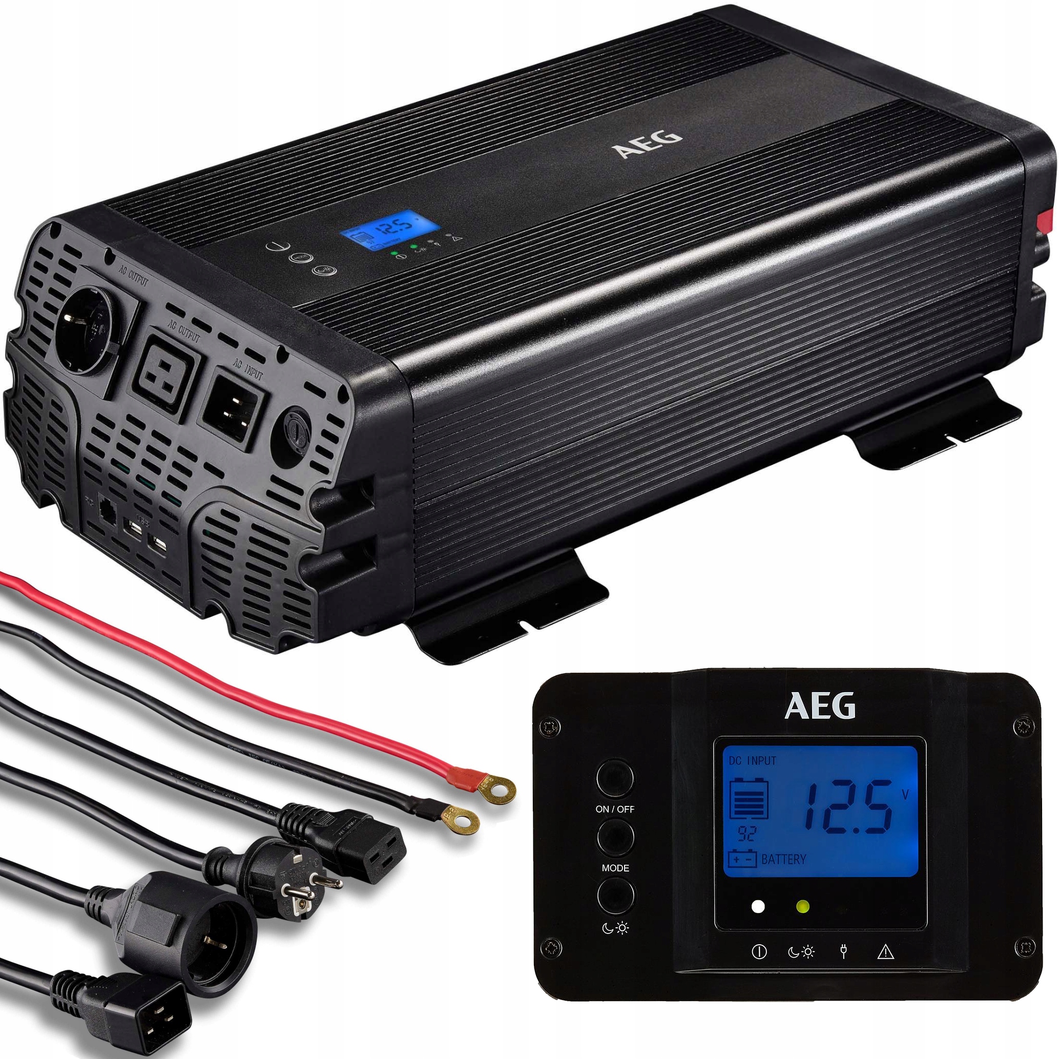 Prevodník Napätia 2000W 4000W Čistý Sinus LCD 12V 230V Aeg Bluetooth