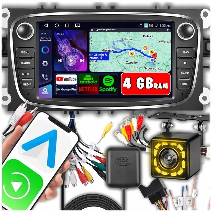 Autorádio Ford Mondeo MK4 Focus MK2 MK3 Galaxy CarPlay WiFi Gps 4GB