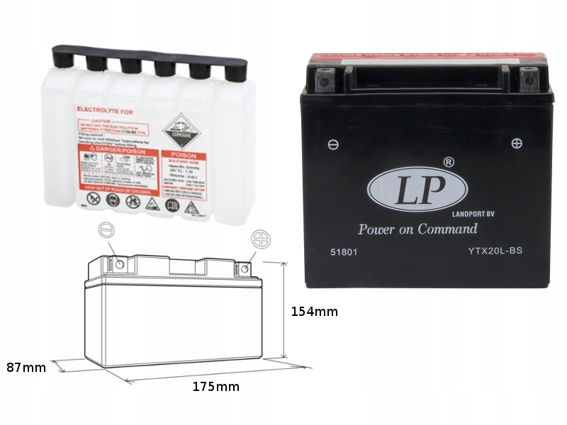 Landport Batéria YTX20L-BS (ma LTX20L-BS) 12V 18AH 175X86X154 Bezúdržbový