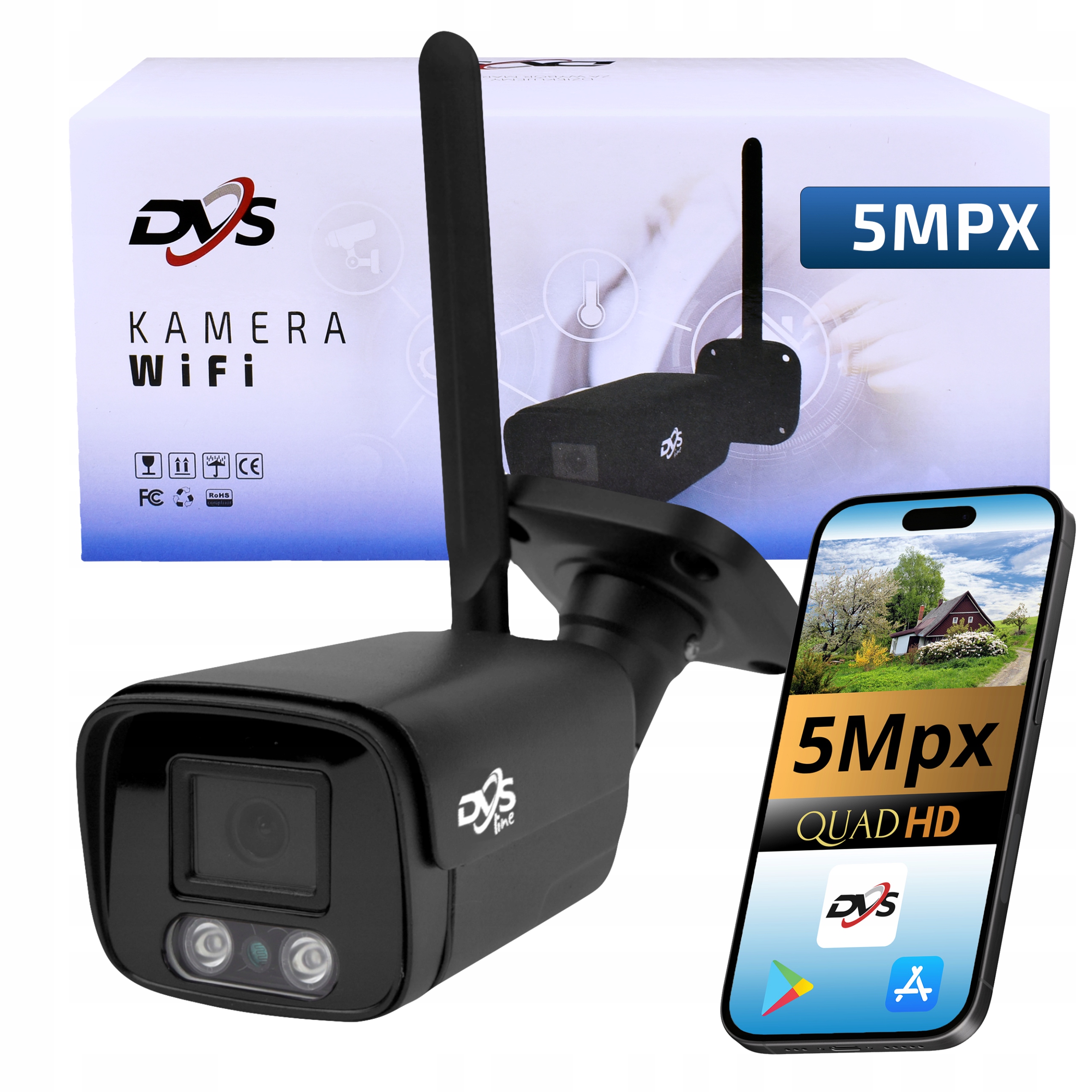 Bezdrôtová Ip Kamera Wifi Monitoring 5Mpx 2K Čierna Vonkajšia Audio Dvs