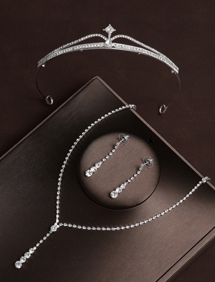 Komplet ślubny ELENA diadem + naszyjnik+ kolczyki, 18-tka, PIĘKNY Kolekcja Elena