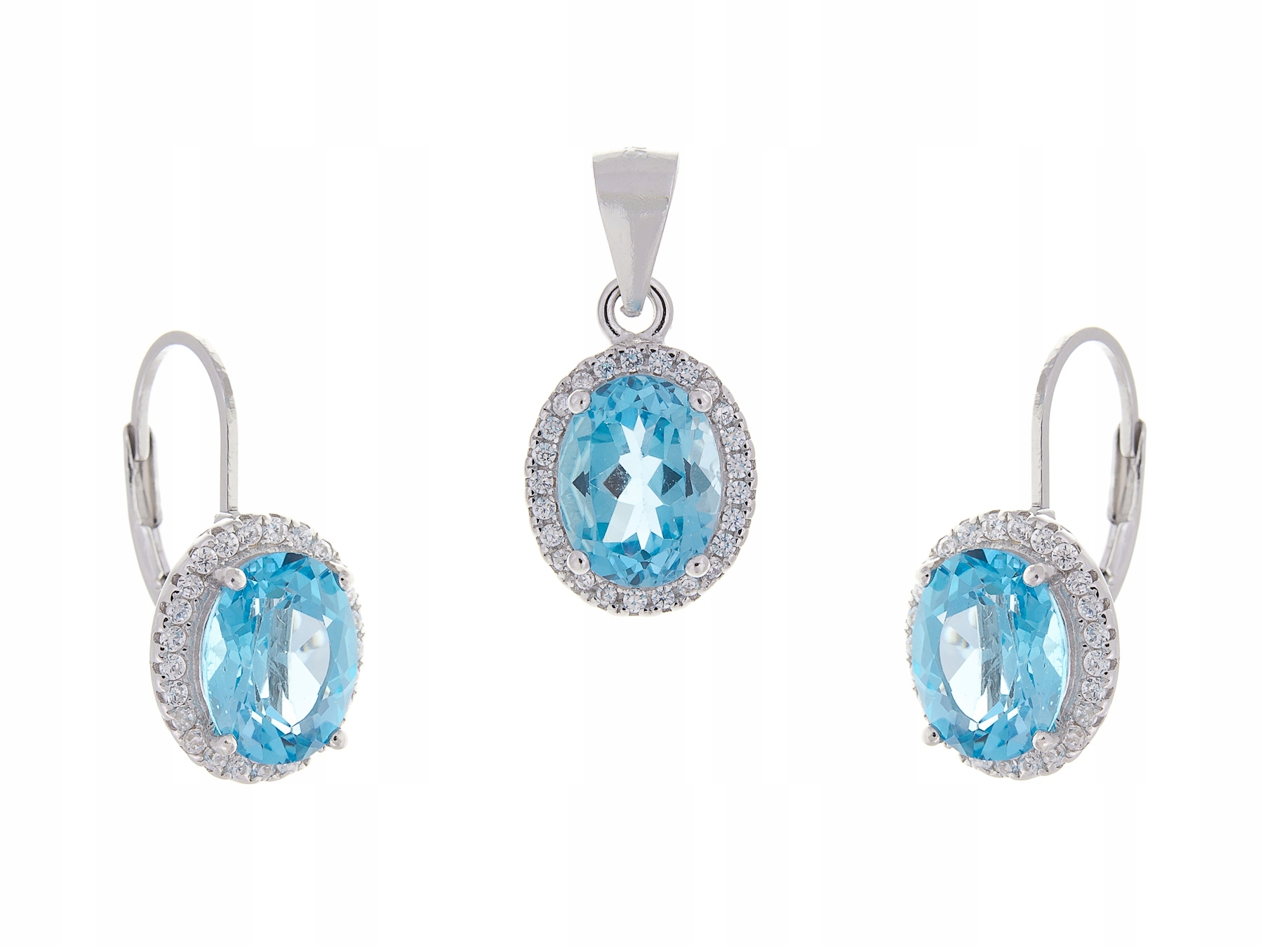 Stříbrný Rhodiovaný Komplet Markýza Swiss Topaz Přírodní