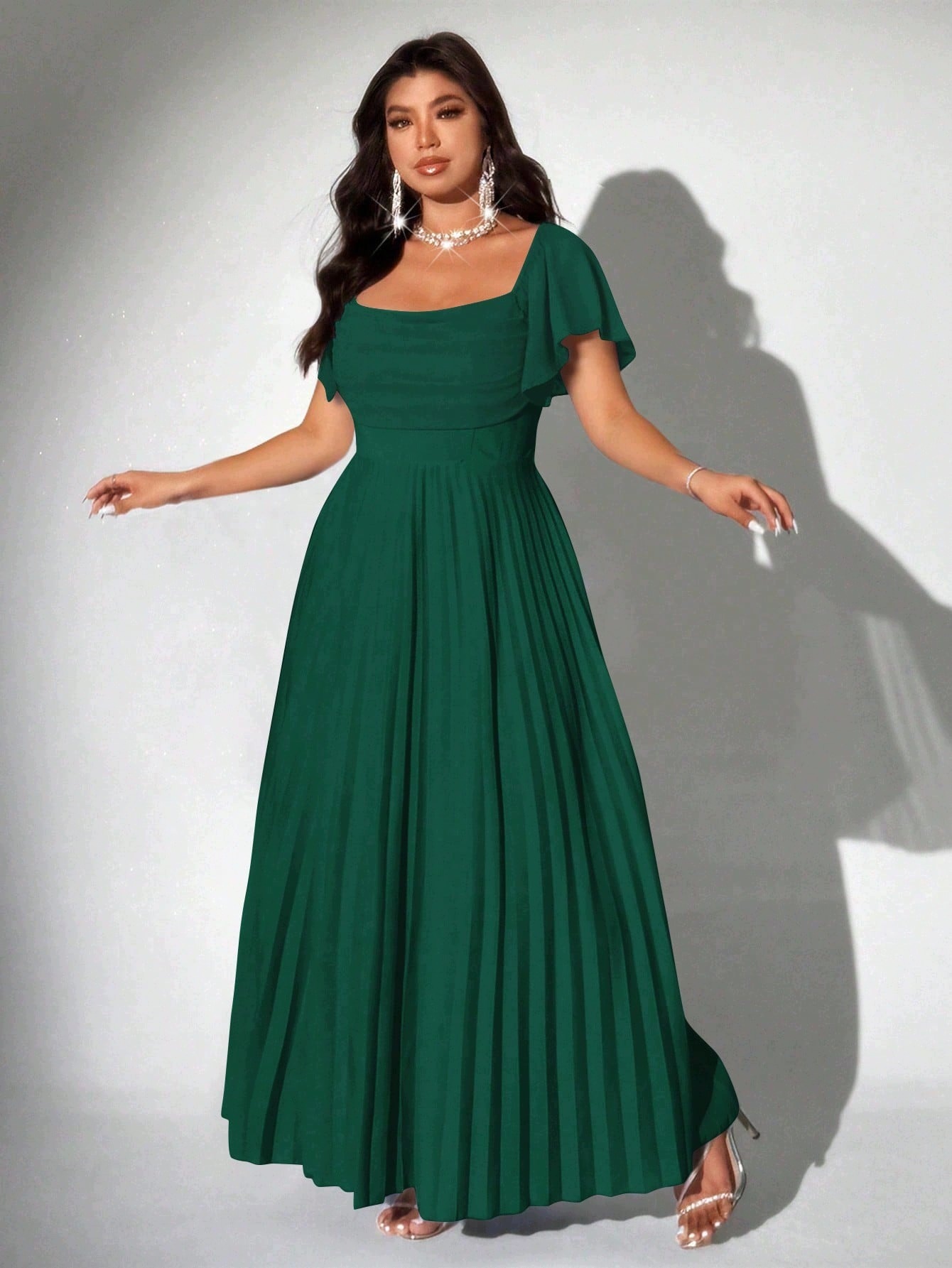 Shein Plus Size Zelená Elegantní Šaty S Plisovaným Spodním Dílem 46 1 Ma