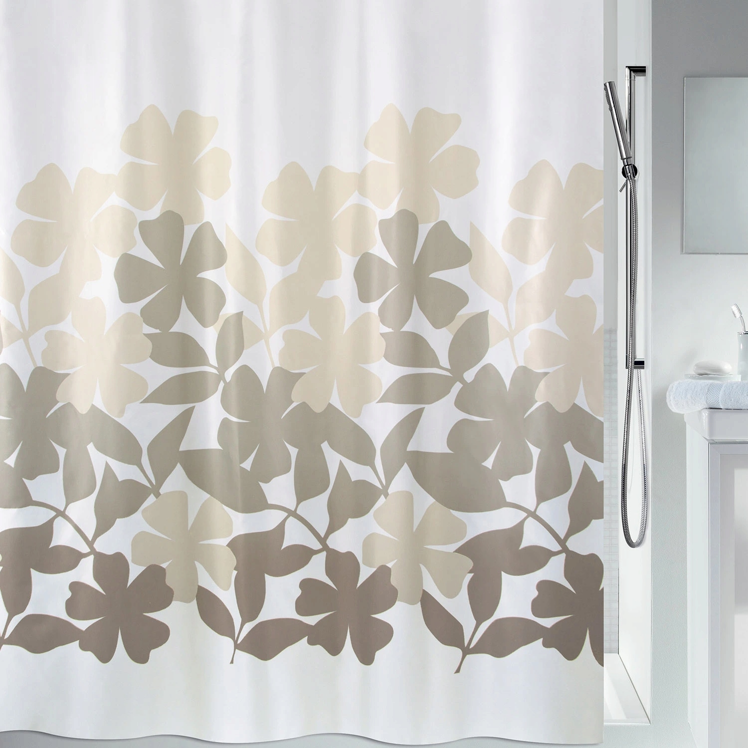 Spirella sprchový závěs Fleury, motiv květin, bílý, 120 x 200 cm, polyester