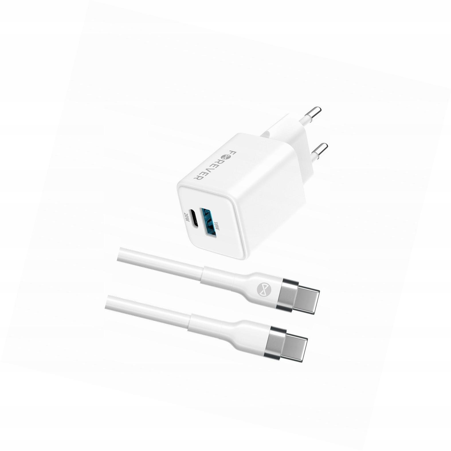 Szybka ładowarka GaN 20W 2 wejścia Usb i Usb-c z kablem do Samsung A52 5G