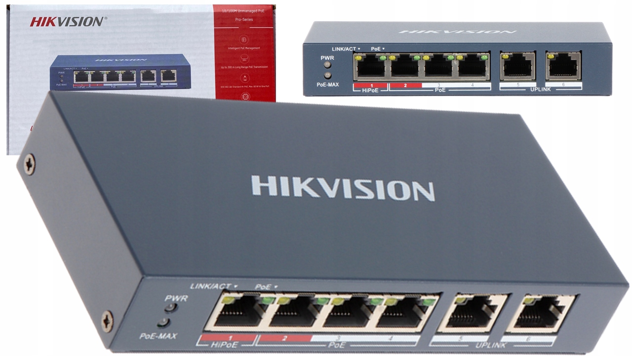 Switch PoE Hikvision DS-3E0106P-E/M 6-portowy