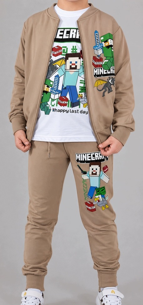 3 częściowy dres minecraft 128 bluza spodnie bluzka komplet