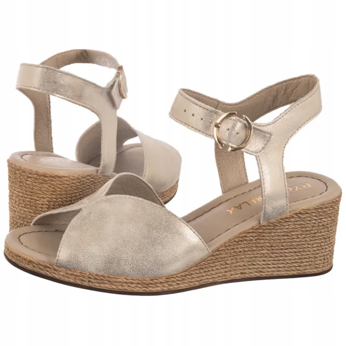 Dámské sandály na klínku Ryłko Platinové 4RG39_W Zlaté zlato