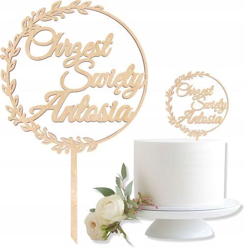 ТОППЕР КРЕЩЕНИЕ СВЯТОЙ ЛЮБОЕ ИМЯ ВЕНОК ДЕРЕВЯННЫЙ ТОРТ ТОППЕР GV