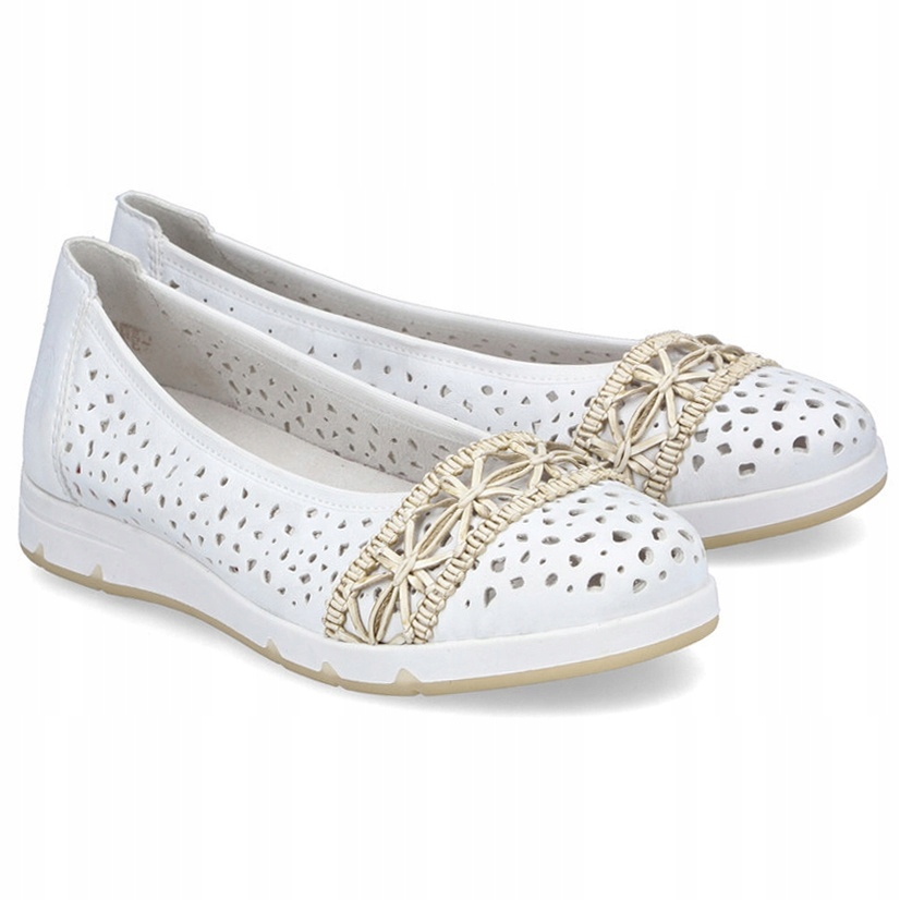 Dámské ažurové baleríny Rieker L3062-80 White bílé Eko Kůže VEL.37
