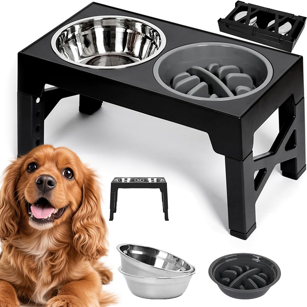 Levně Dvojitý Stojan Na Misky Pro Psa S Nastavitelnou Výškou 43*23 CM, 5 Úrovní