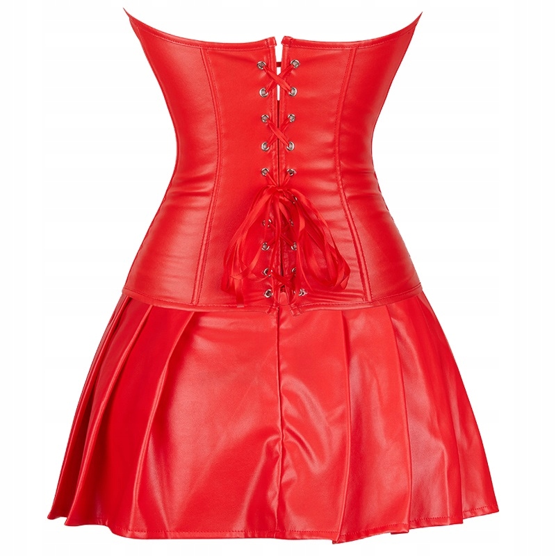 CZERWONY SKÓRZANY GORSET EKOSKÓRA + SPÓDNICZKA XL Marka inna