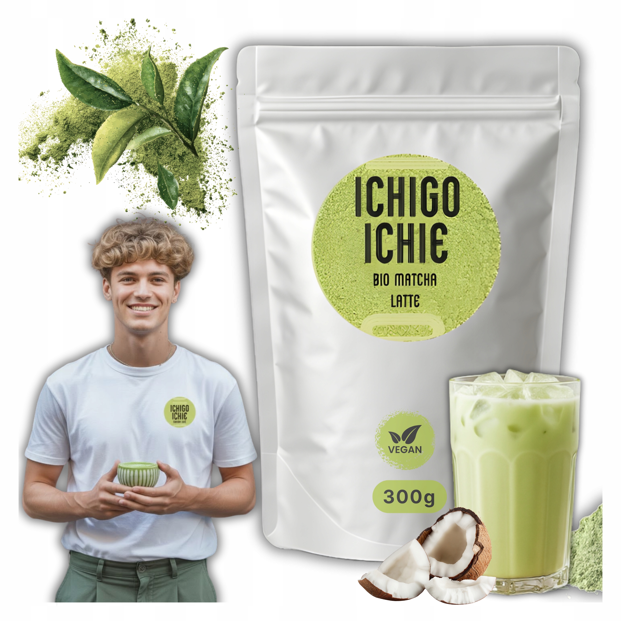 Levně Veganský Matcha Latte Japonský Zelený Čaj Bio Veganský nápoj Prášek 300 g