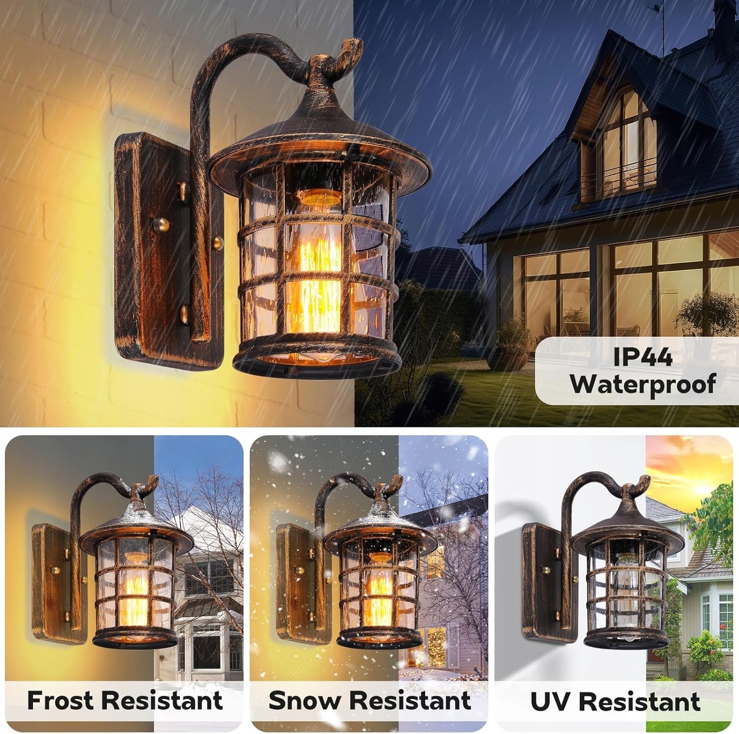 Lampa Ścienna Zewnętrzna Vintage Wodoodporna E27 Szklana Do Tarasu SUZNIU — miniatura 2