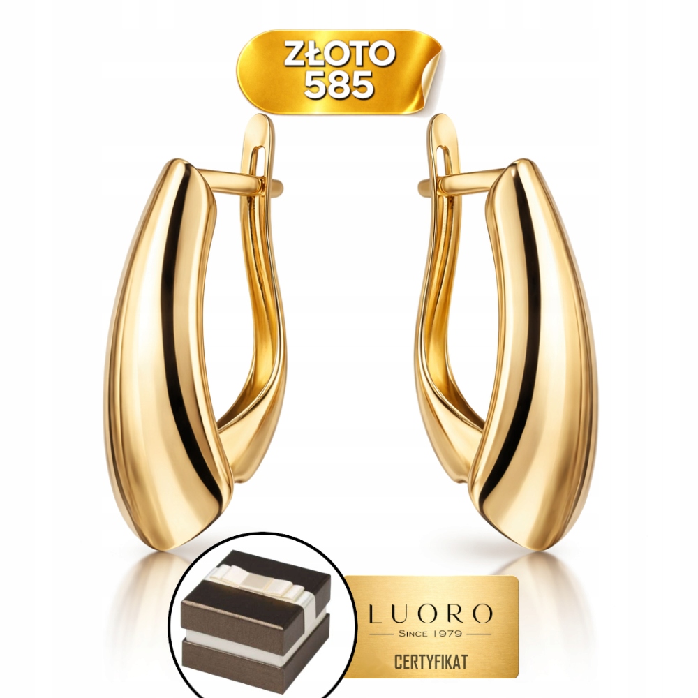 Náušnice Zlaté 585 14K Krátké Trapézové Anglické Zapínání Elegantní