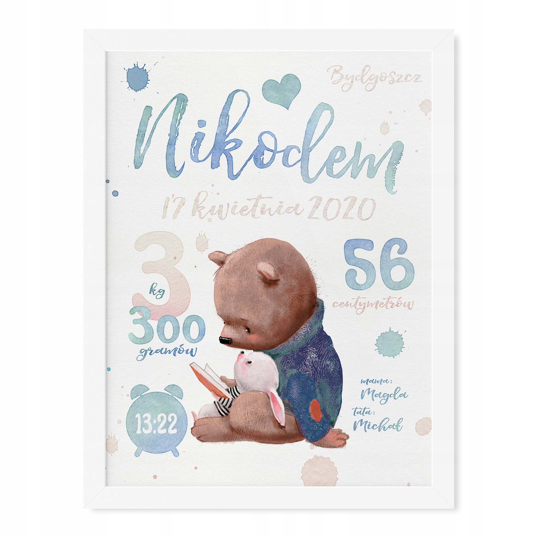 

Metryczka 40x50 cm + Ramka | Narodziny | Prezent