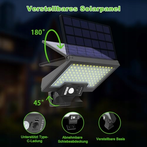 JESLED Lampy Solarne Zewnętrzne 108LED Czujnik Ruchu IP65 Ogród Garaż — miniatura 2