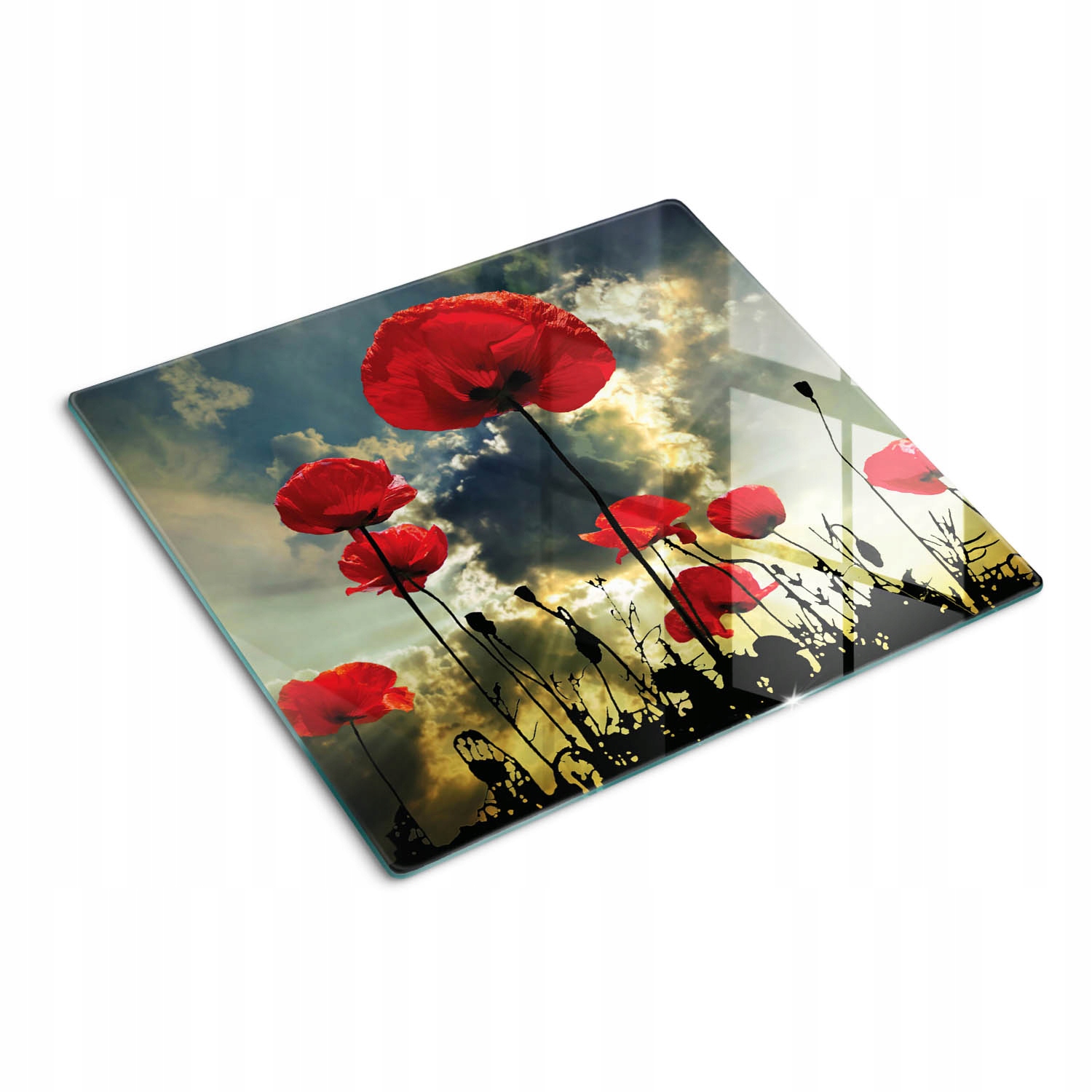 Dekorativní kuchyňská deska Tvrzené Sklo pro krájení na poli máků 60 x 52 cm