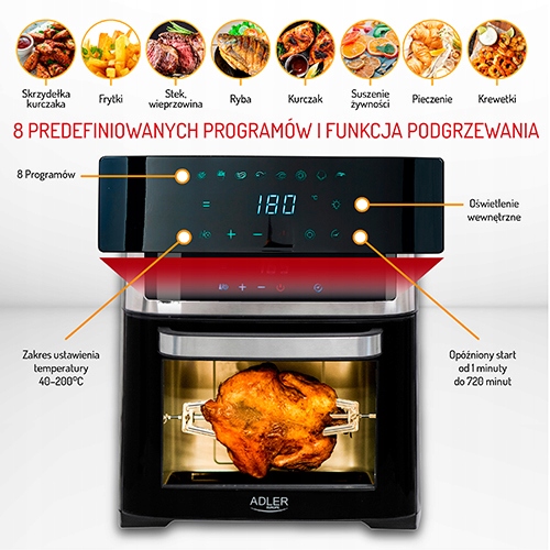 Frytkownica Beztłuszczowa AD 6309 - Piekarnik 8 w 1, 13L, 2500W