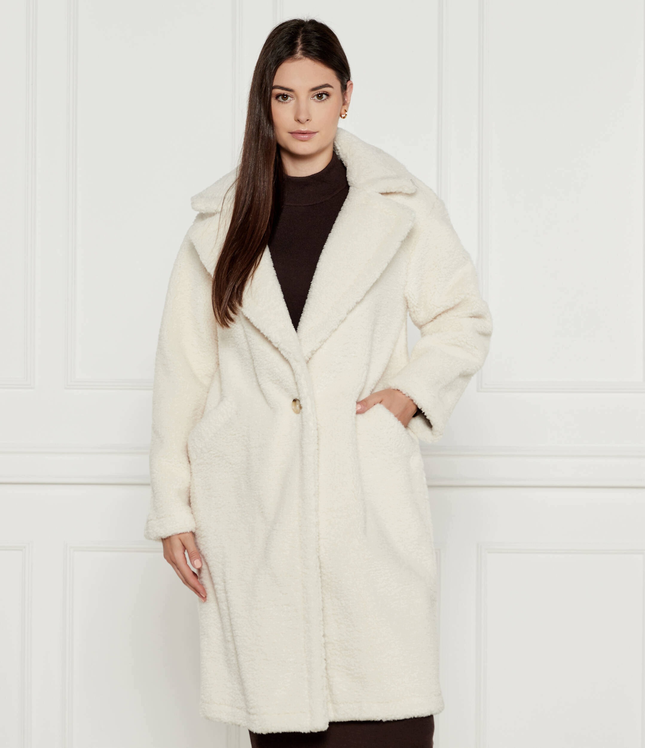 Michael Kors Dámský Oversize Kabát Na Knoflíky Bez Kapuce Béžový Xxs Qaa