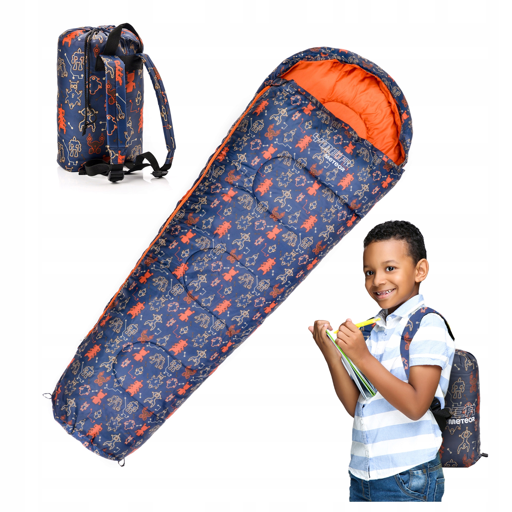 Spací Pytel Pro Děti S Batohem Meteor mumie Ymer Robot (130+30)x60/40 cm
