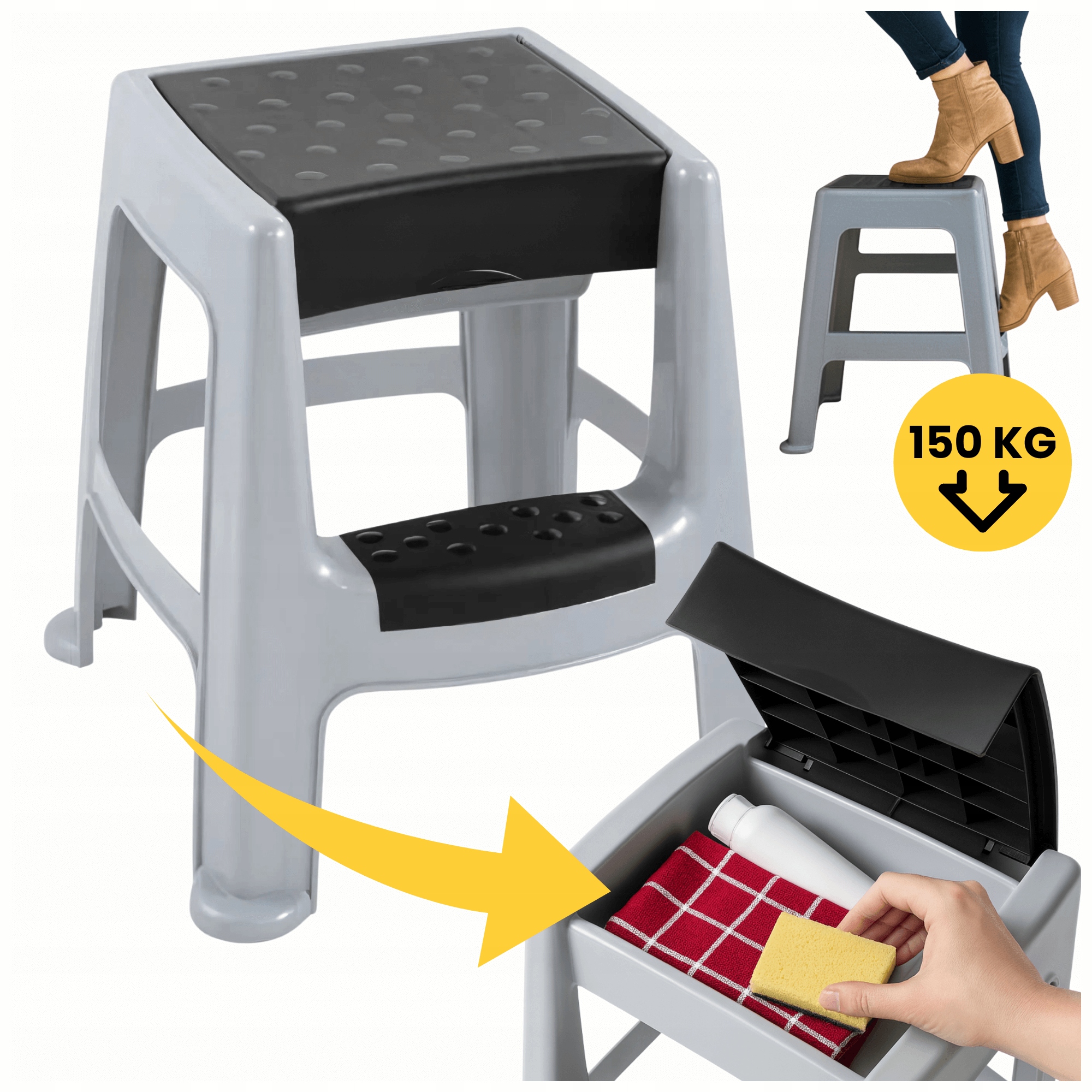 Taboret, Stołek, Drabinka Ze Schowkiem, Lekki Do Łazienki, Do Kuchni, 48CM