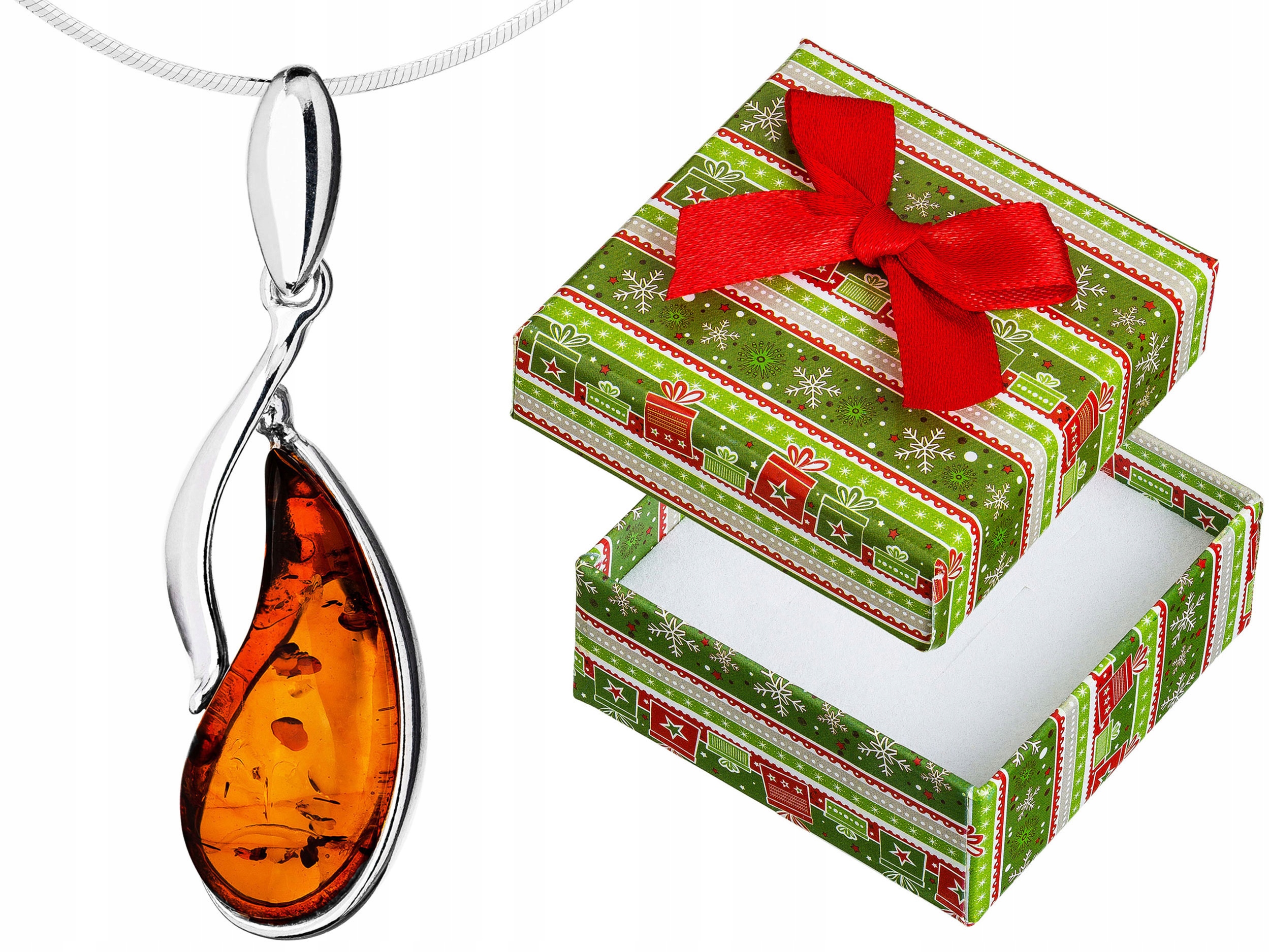 Dlouhý Stříbrný Dámský Náhrdelník Kapka s Jantarem Slza Jantar 65 cm