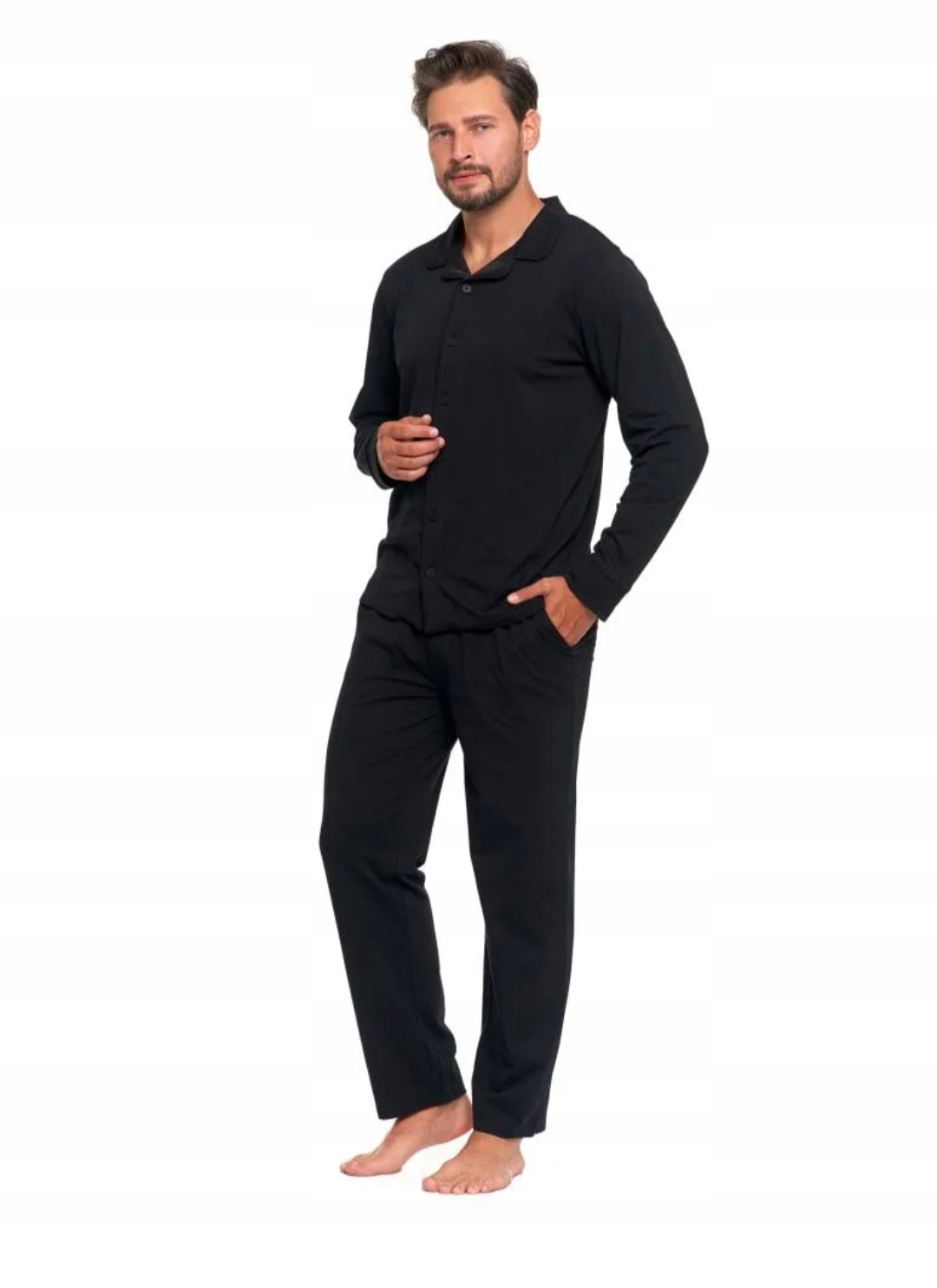 Pánské pyžamo Rozepínací dlouhý rukáv dlouhé kalhoty velikost 4XL Černá