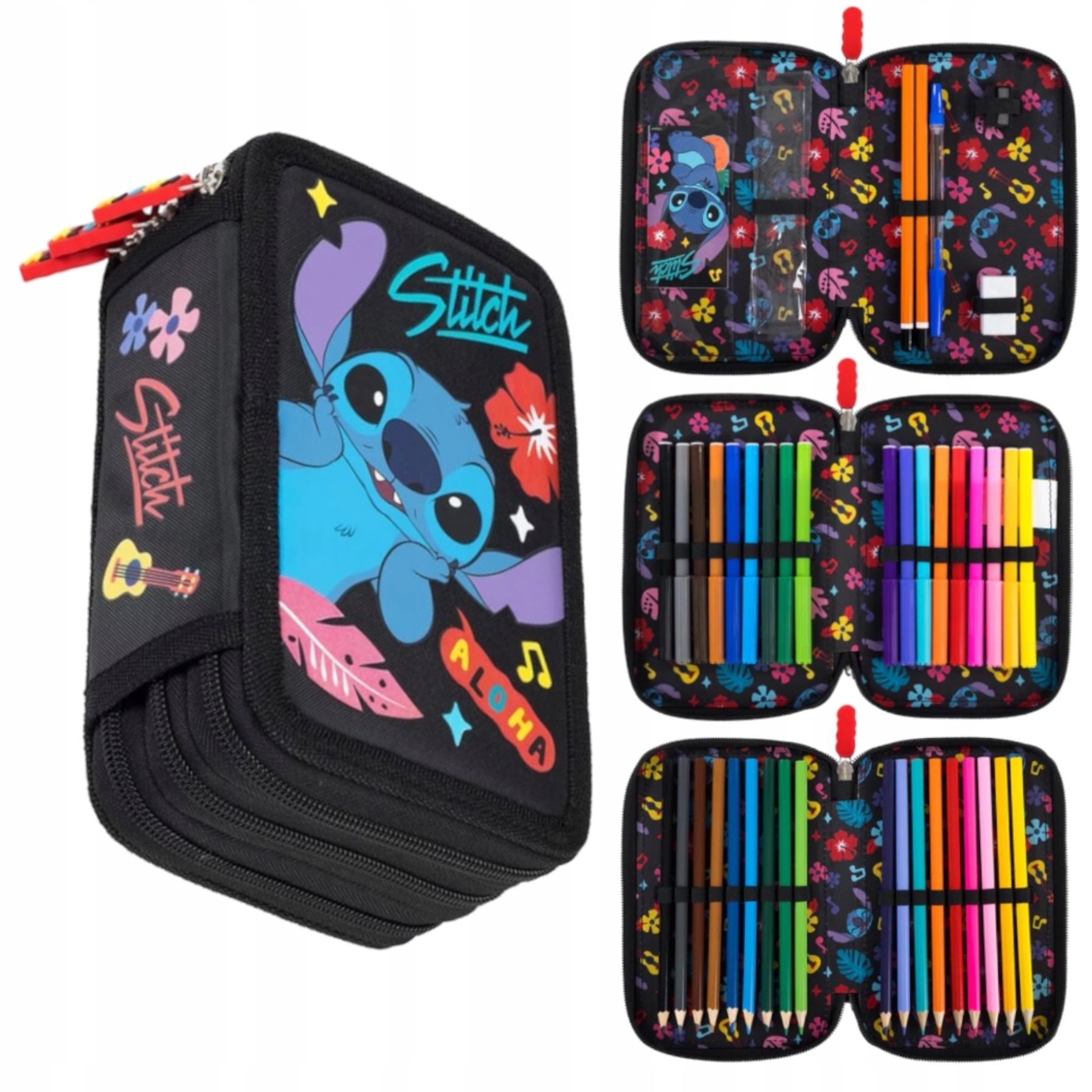 PIÓRNIK POTRÓJNY Z WYPOSAŻENIEM STITCH ALOHA BLACK ST. MAJEWSKI