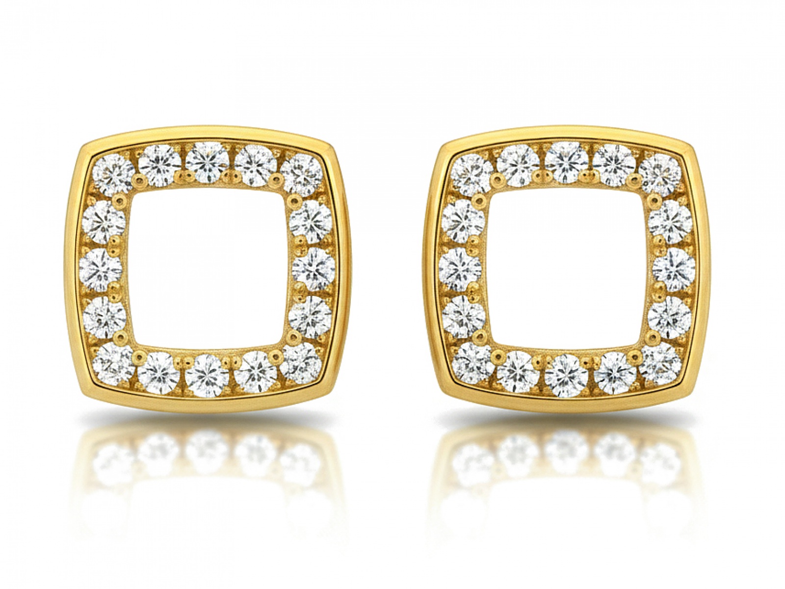 Ženské Náušnice Zlaté 585 Čtverec s bílými zirkony, elegantní pro ni