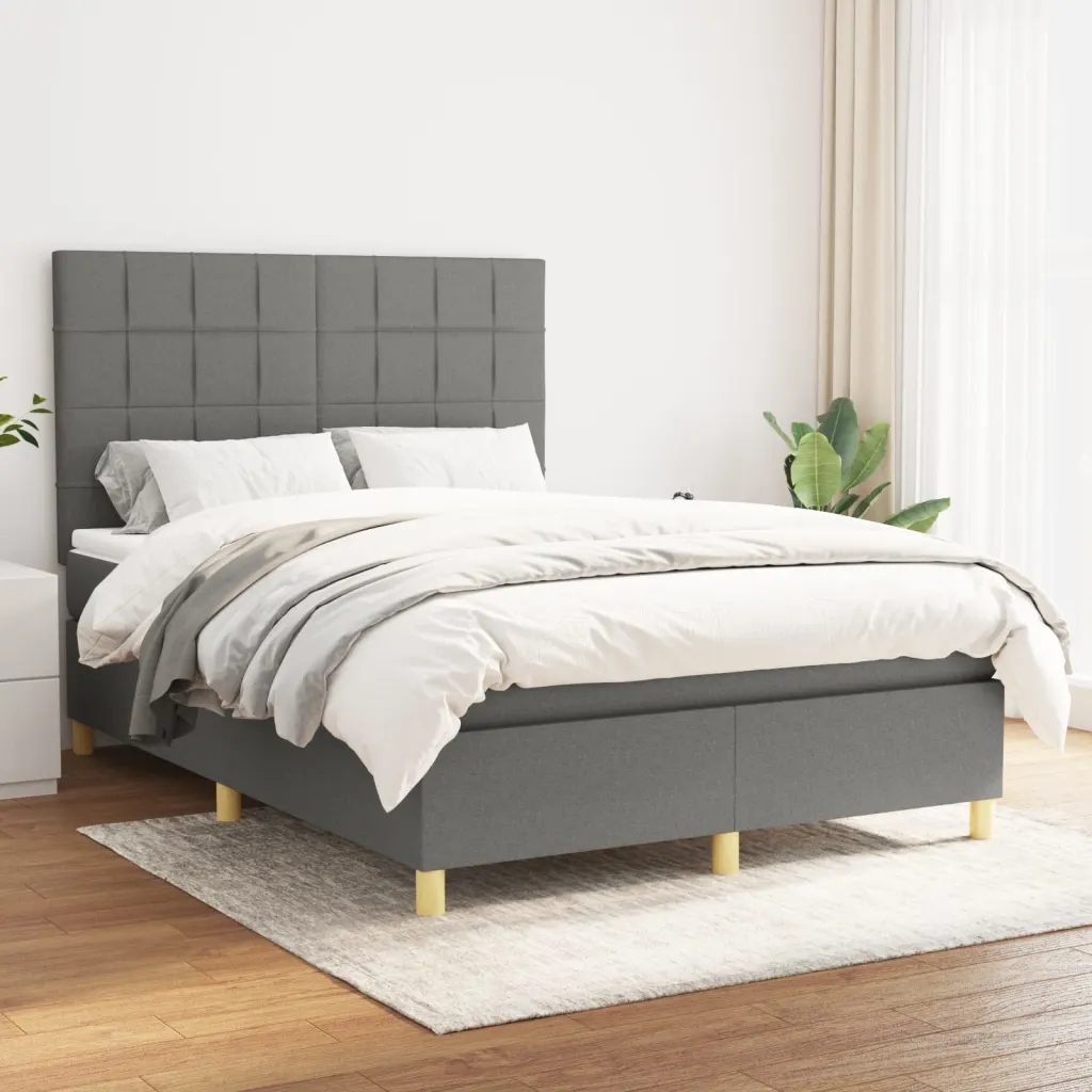 Box spring postel s matrací tmavě šedý 140 x 190 cm textil Šedá 3142330