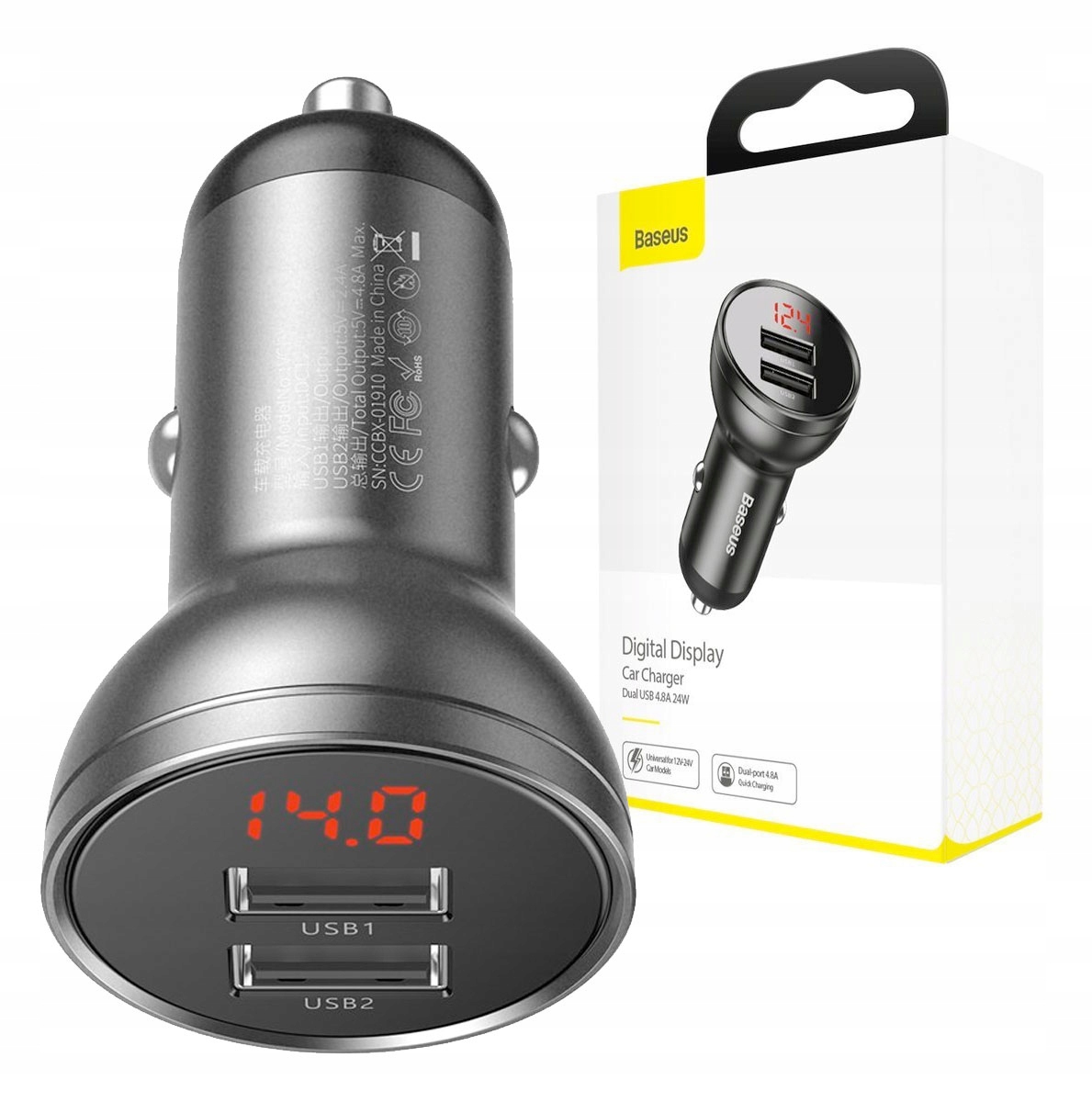 

Baseus Szybka Ładowarka Samochodowa 2xUSB 24W Led