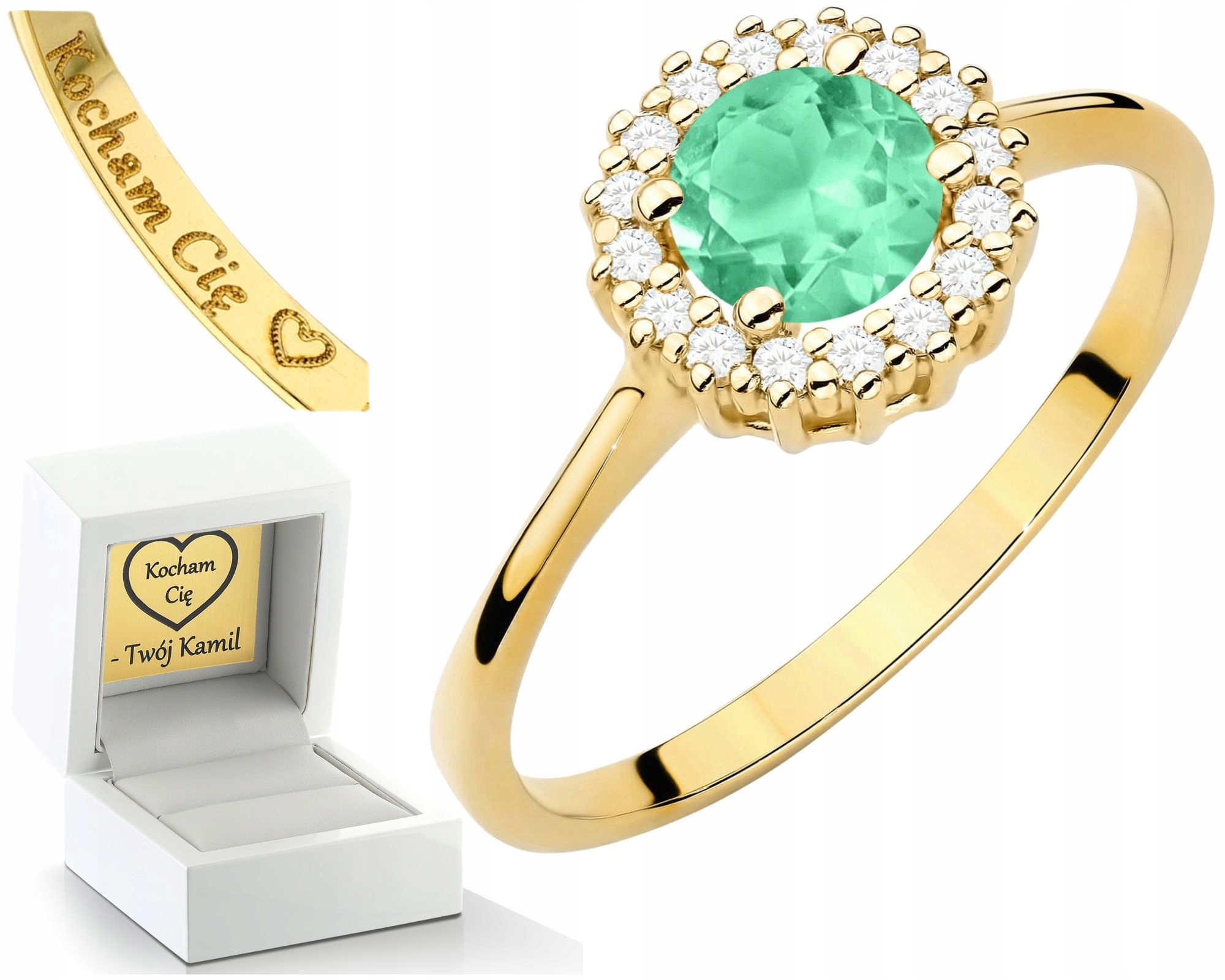 Smaragd Prstýnek Se Smaragdy A Diamanty Gravírování Bonus 585 Dárek