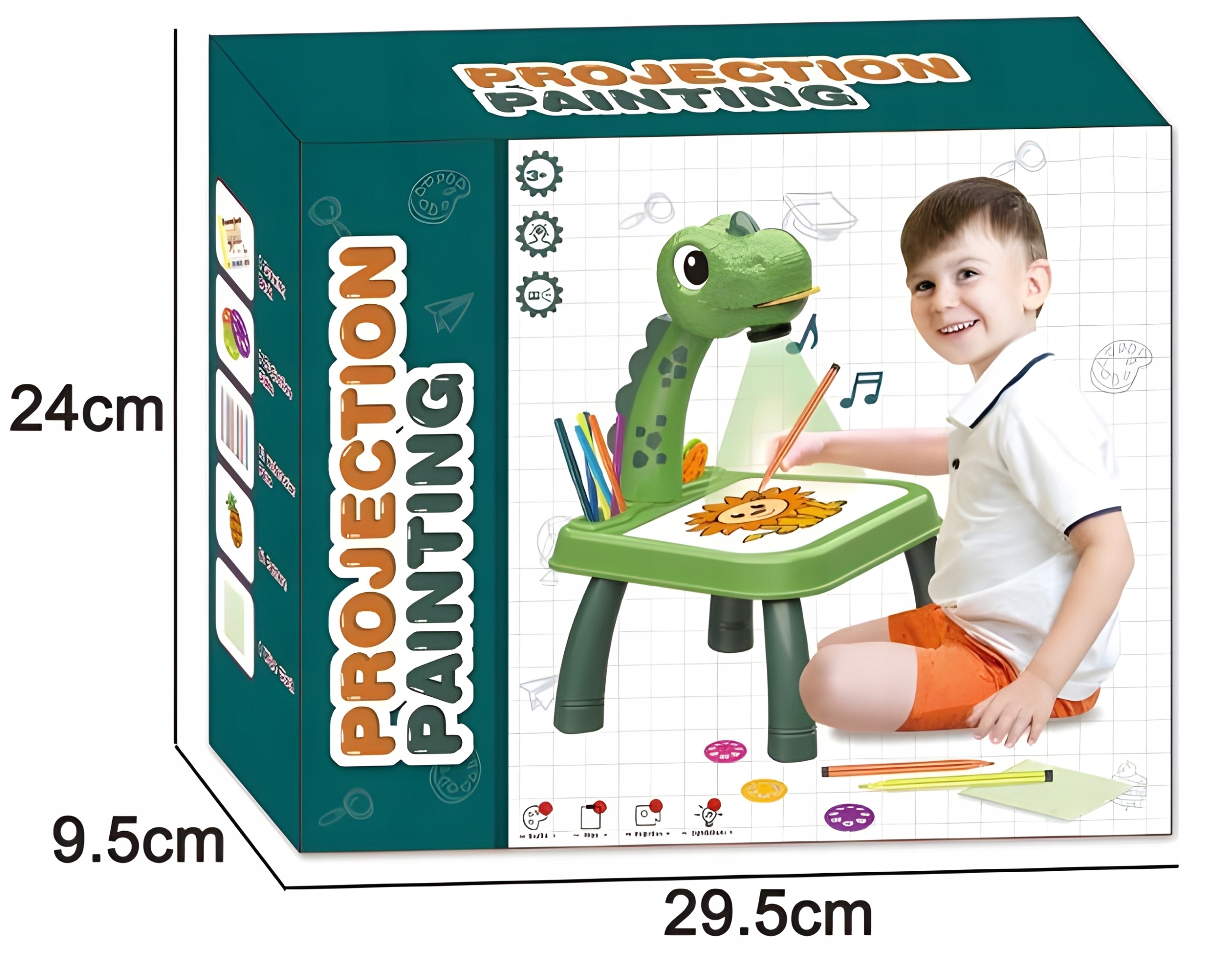 PROJEKTOR DO NAUKI RYSOWANIA DINOZAUR RZUTNIK STOLIK PISAKI ZIELONY Kod producenta 2422