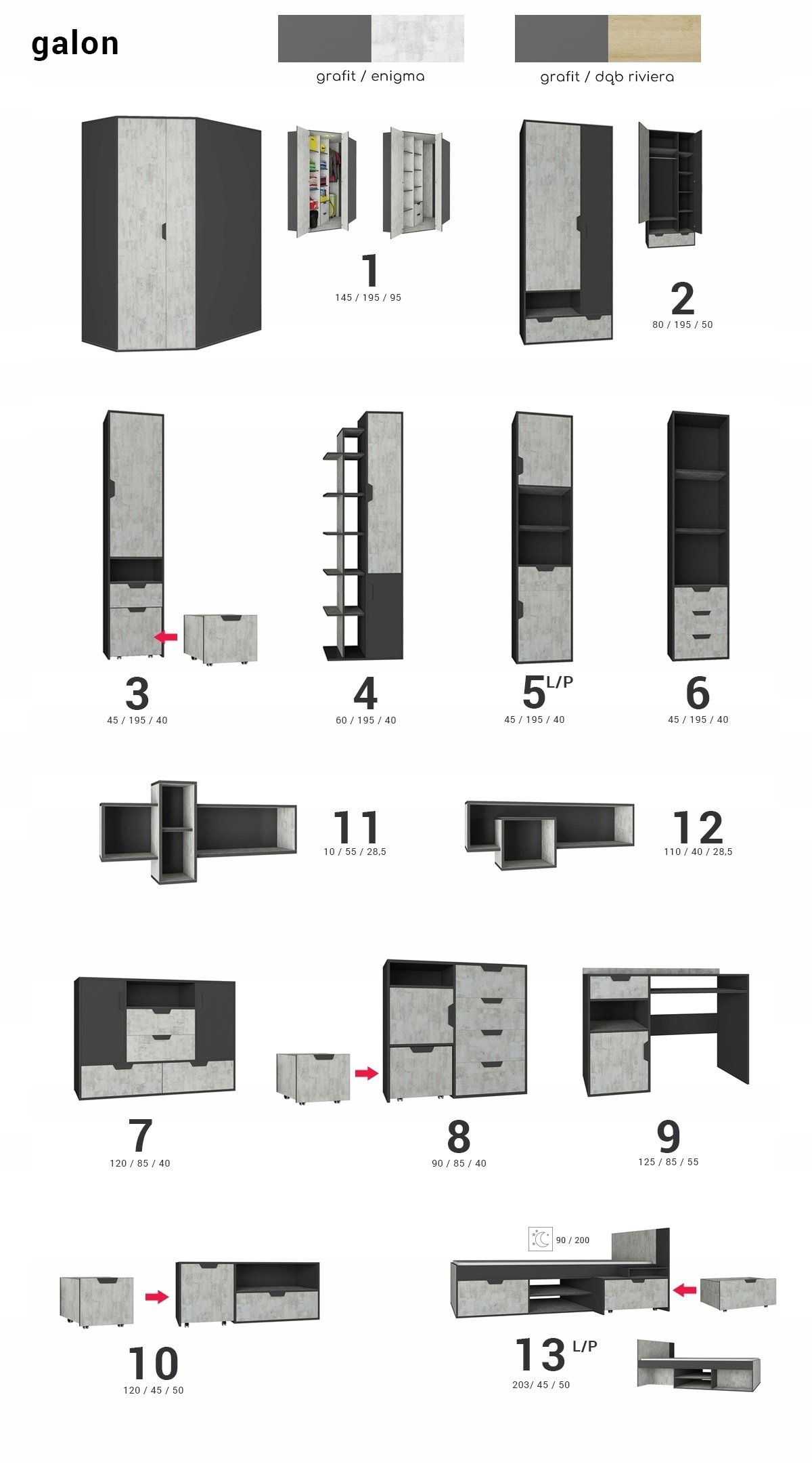 Stwórz swój własny zestaw młodzieżowy - GALON Głębokość mebla 1 cm