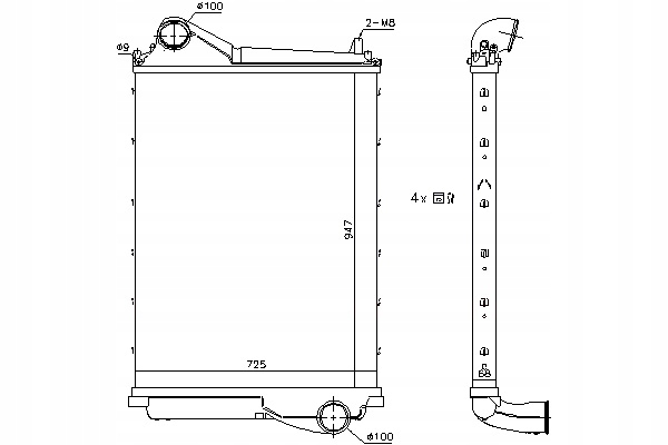 INTERCOOLER ŚREDNICA WEJŚĆ 100 MM VOLVO FM FM II FM III FMX II FMX Producent części Nissens