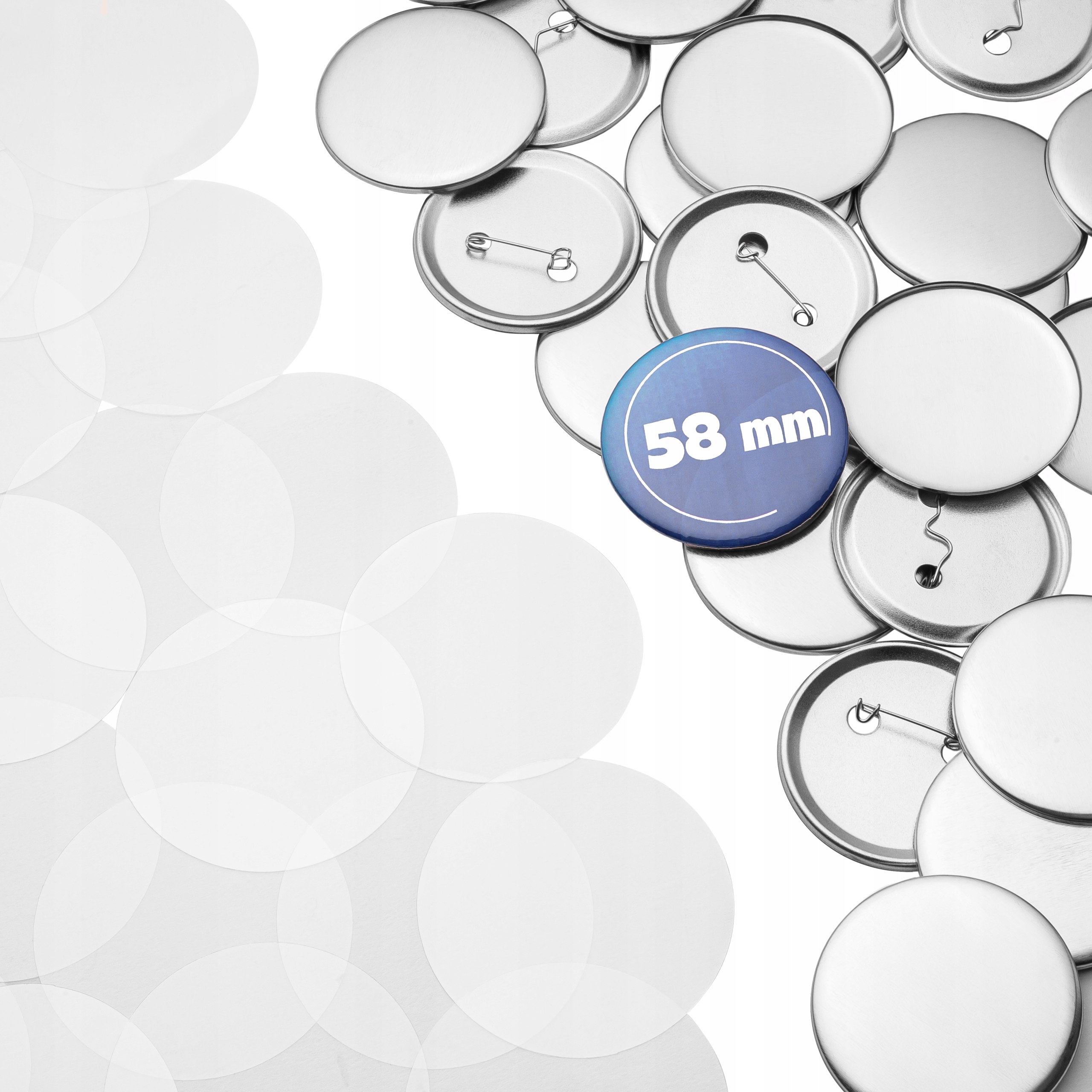 5x Komponenty do przypinek metalowych 58mm z agrafką-zestaw 100 szt. button