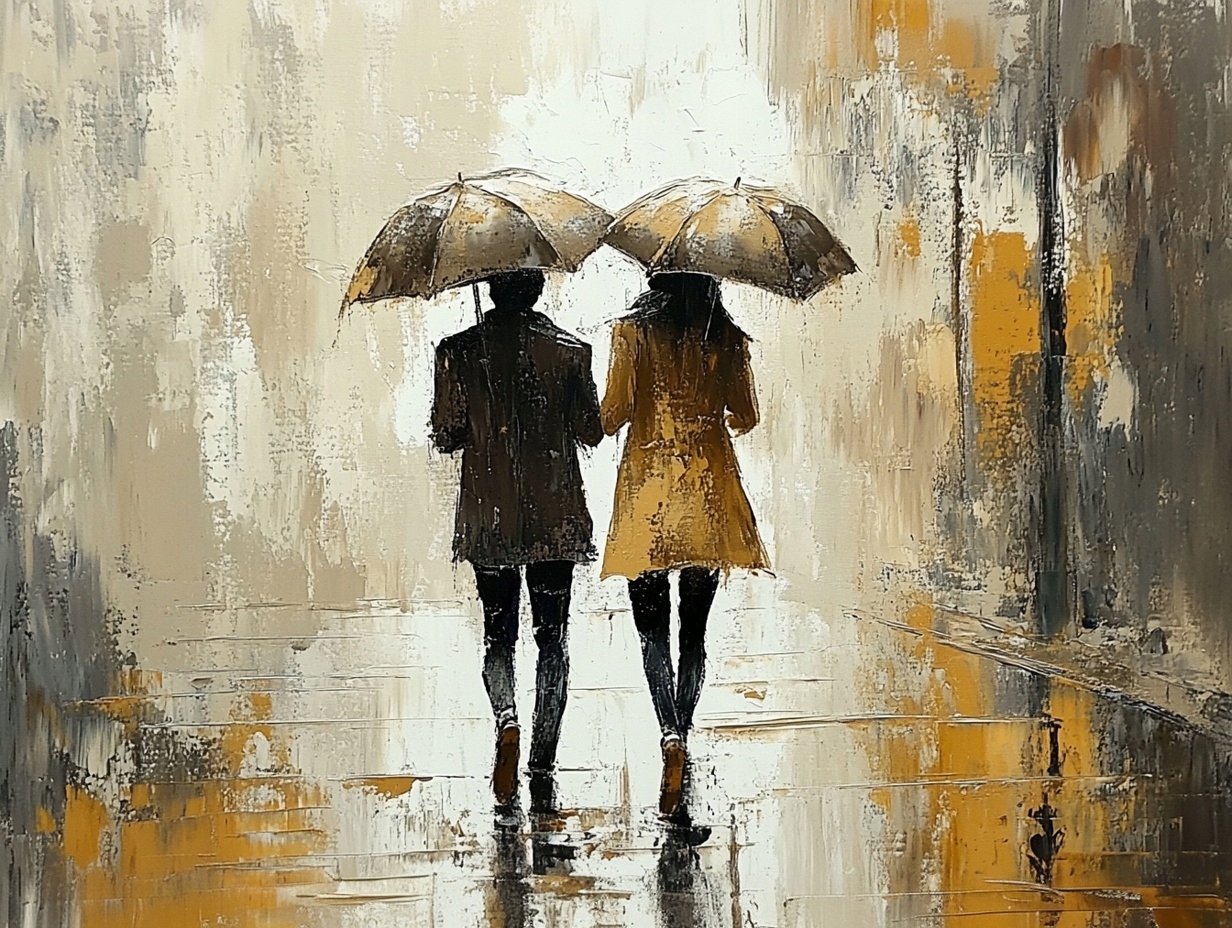 Obraz Na Plátně Canvas Město Pár Žena Muž Procházka Déšť 80x60