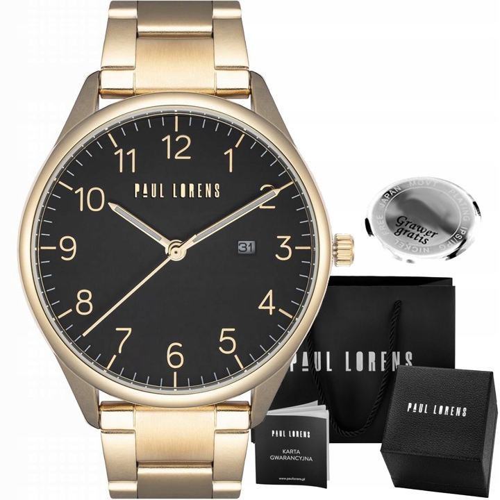 Pánské hodinky Paul Lorens Paslo ciferník s čísly a datumovkou Gravírování krabička