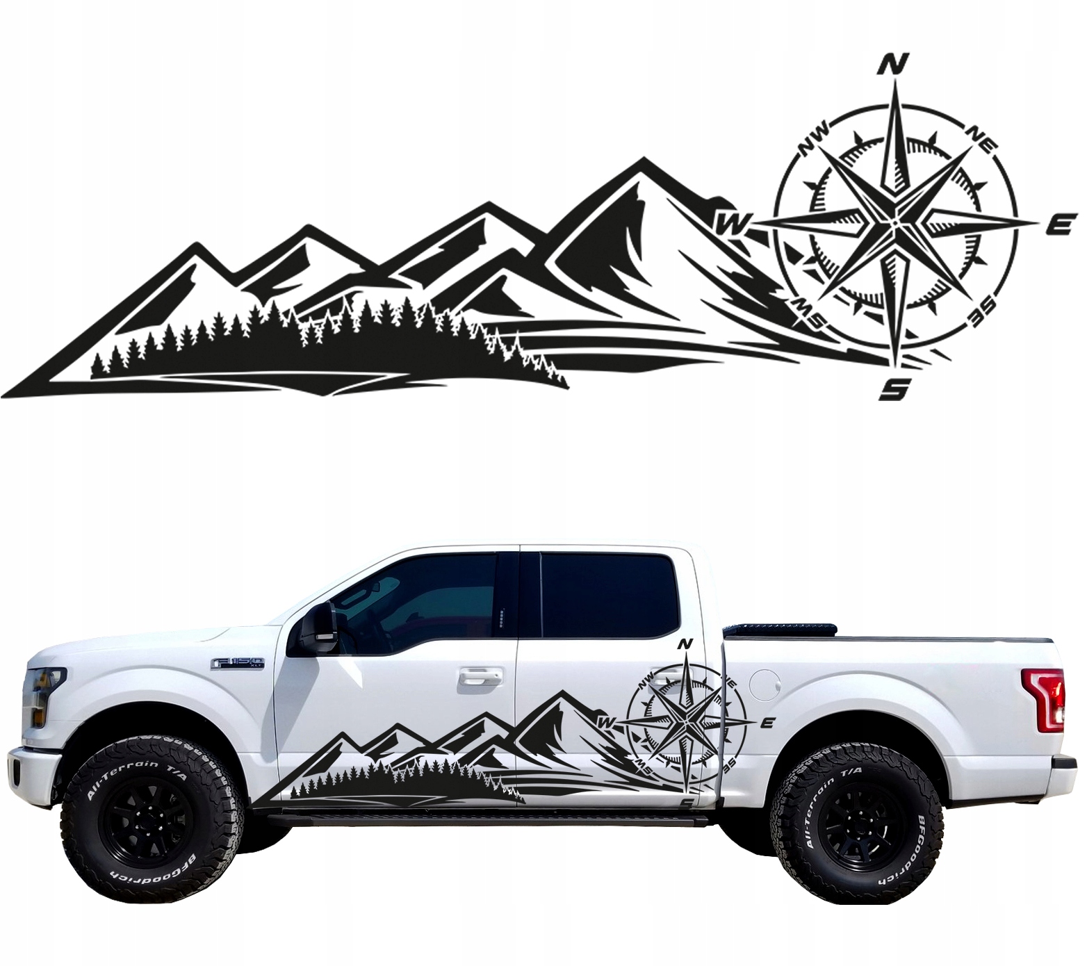 Samolepka Na Auto Růže Větrů Offroad 44X135 cm