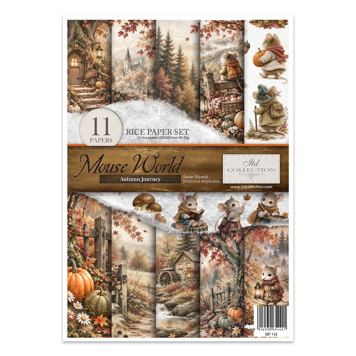 Sada 11 rýžových papírů A4 pro decoupage-RP114Mouse World-Autumn Journey