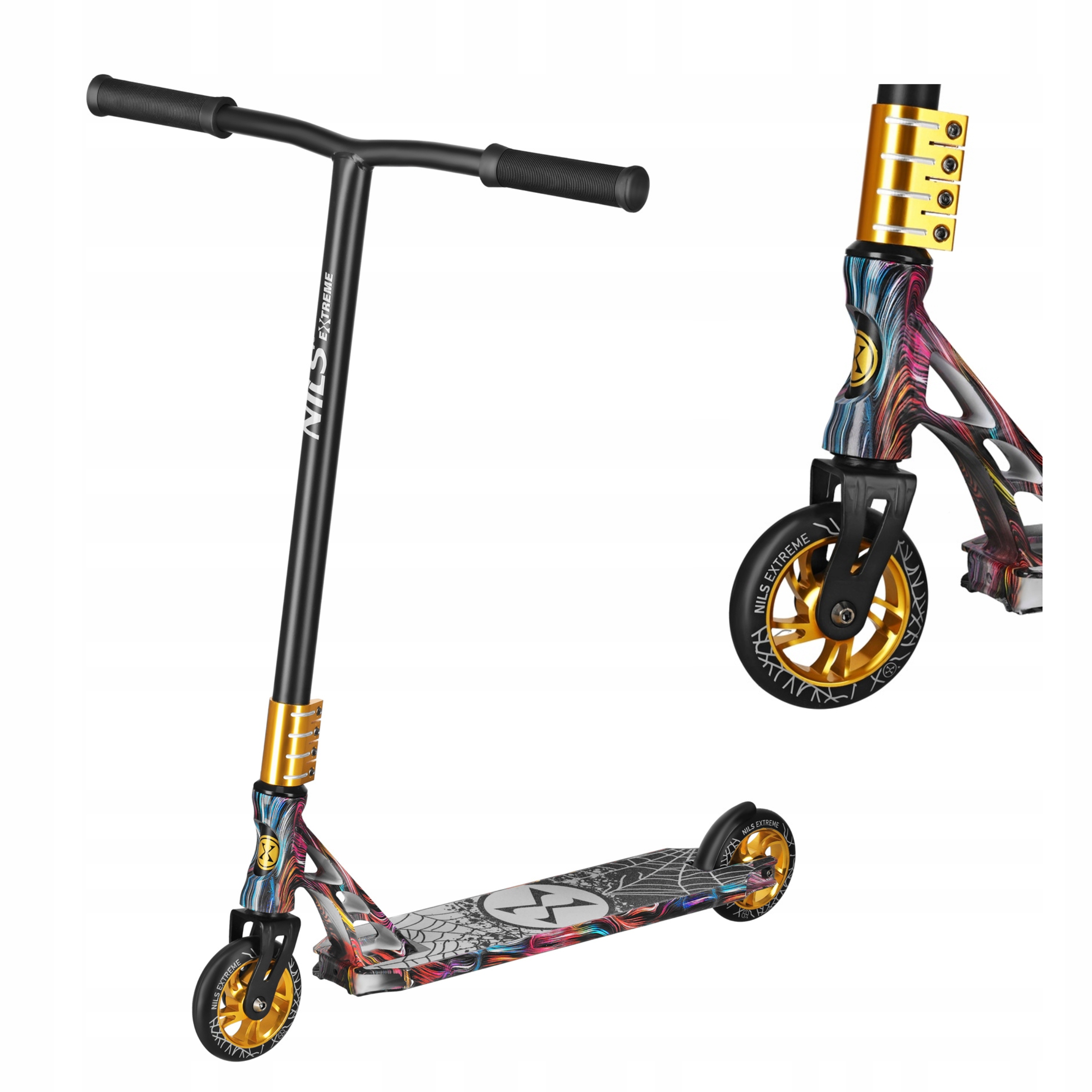 Hulajnoga wyczynowa stunt skatepark triki 110mm złote koła Nils Extreme