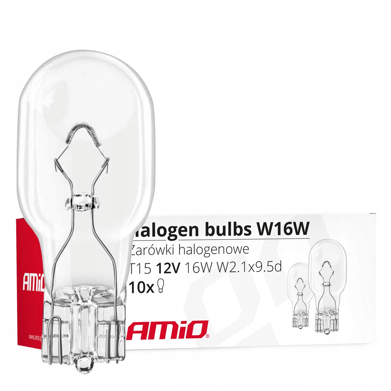 10x Żarówka W16W T15 16W W2.1x9.5d 12V homologacja E8 Amio