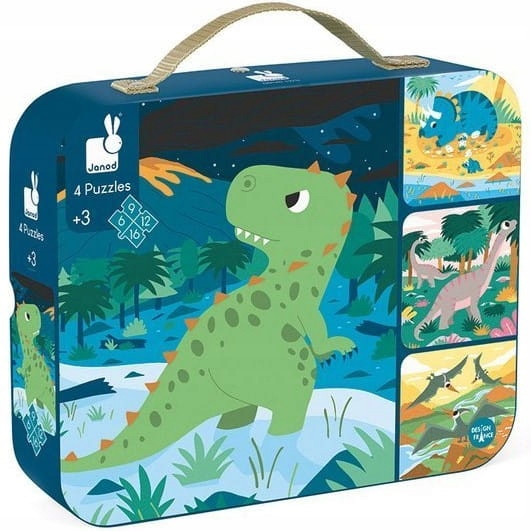 

Puzzle w walizce Dinozaury 4 układanki Janod 3+