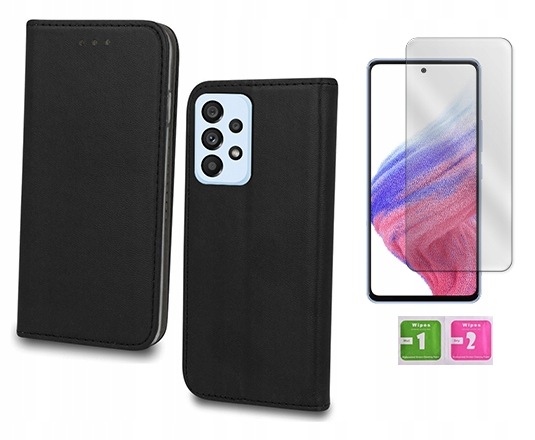 Etui z klapką do Samsung Galaxy A53 5G smart magnetic czarny case szkło